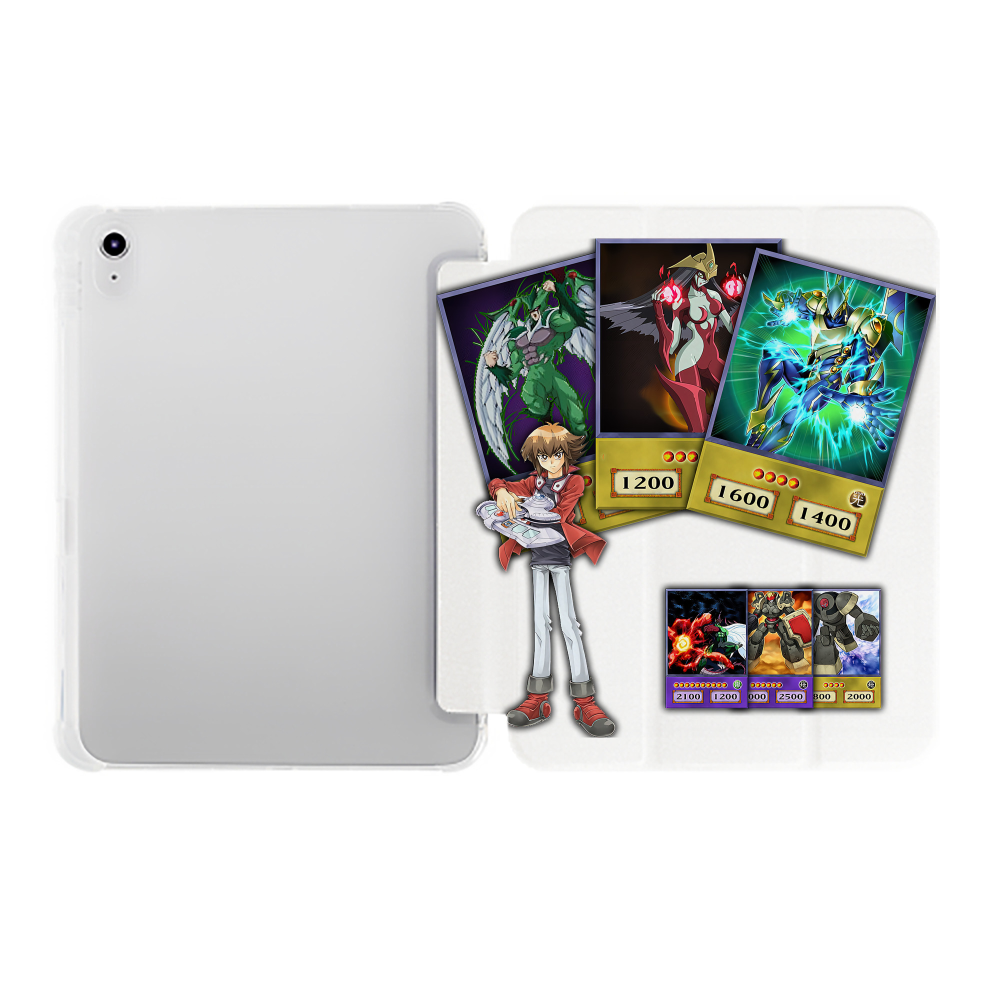 （画像用） 遊☆戯☆王 Yu-Gi-Oh! IPad ケース ペン収納付き 三つ折りスタンド PUレザー×シリコン 対応機種9.5/10.5/10.9インチ